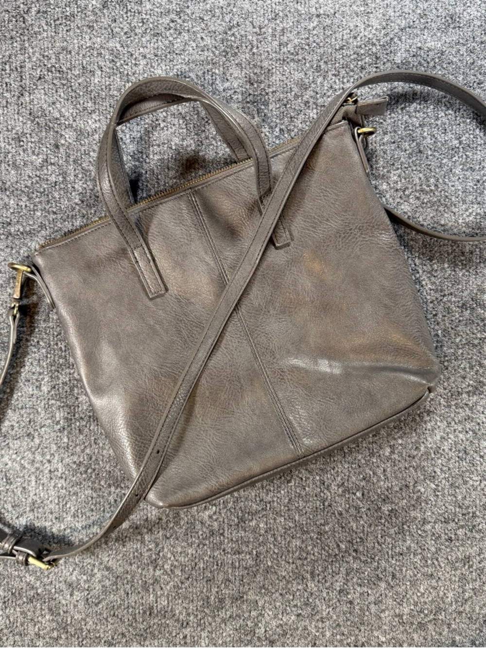 Joy Susan Gray Vegan Leather Convertible Tote Shoulder Bag